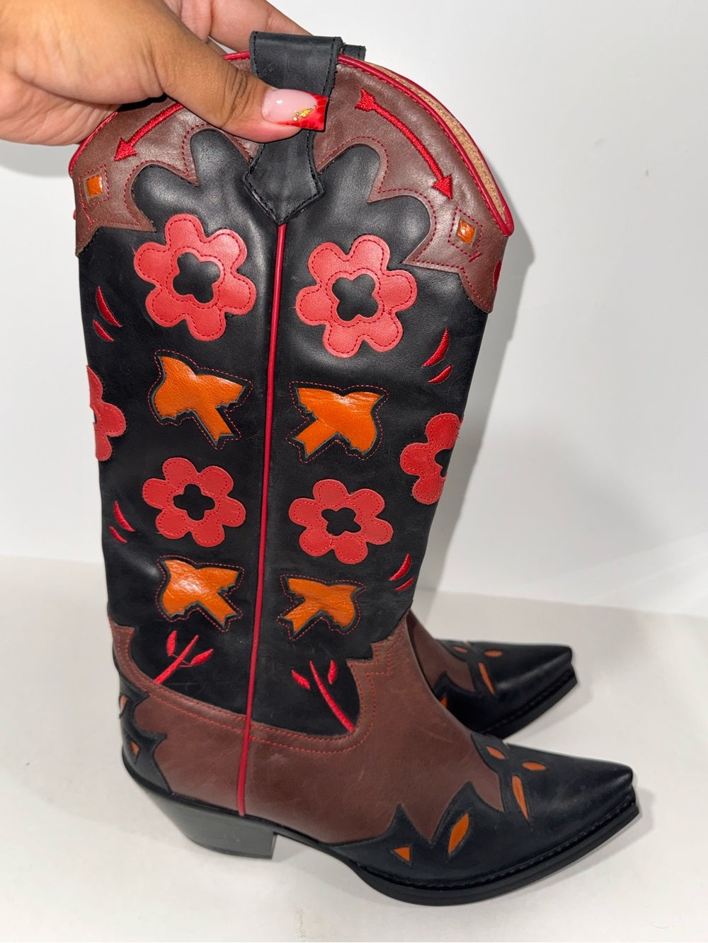 Jeffrey Campbell Looney Patch Western Boot Leather Brown